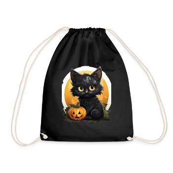 Black Cat Halloween Pumpkin - Cat - Turnbeutel - Schwarz - Vorne