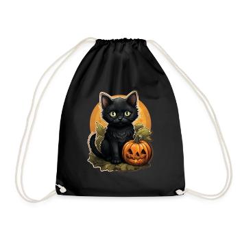 Black Cat Halloween Pumpkin - Cat - Turnbeutel - Schwarz - Vorne