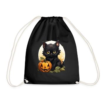 Black Cat Halloween Pumpkin - Cat - Turnbeutel - Schwarz - Vorne