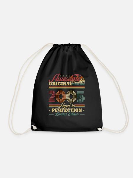 Vintage Retro Anniversary Gift Born in 2005 - Drawstring Bag - black