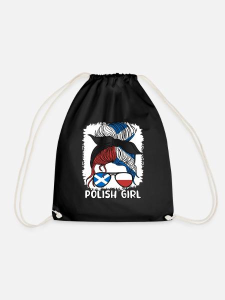 Half Scottish Half Polish Girl Poland Scotland - Drawstring Bag - black