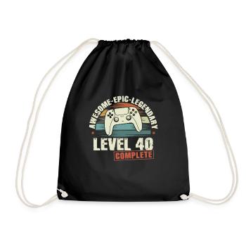 Level 40 Schließe Geschenk zum 40. Geburtstag - Turnbeutel - Schwarz - Vorne