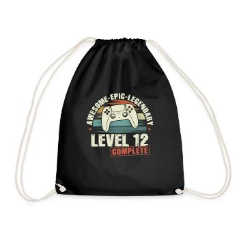 Level 12 Complete 12th Birthday Gift - Drawstring Bag - black - Front