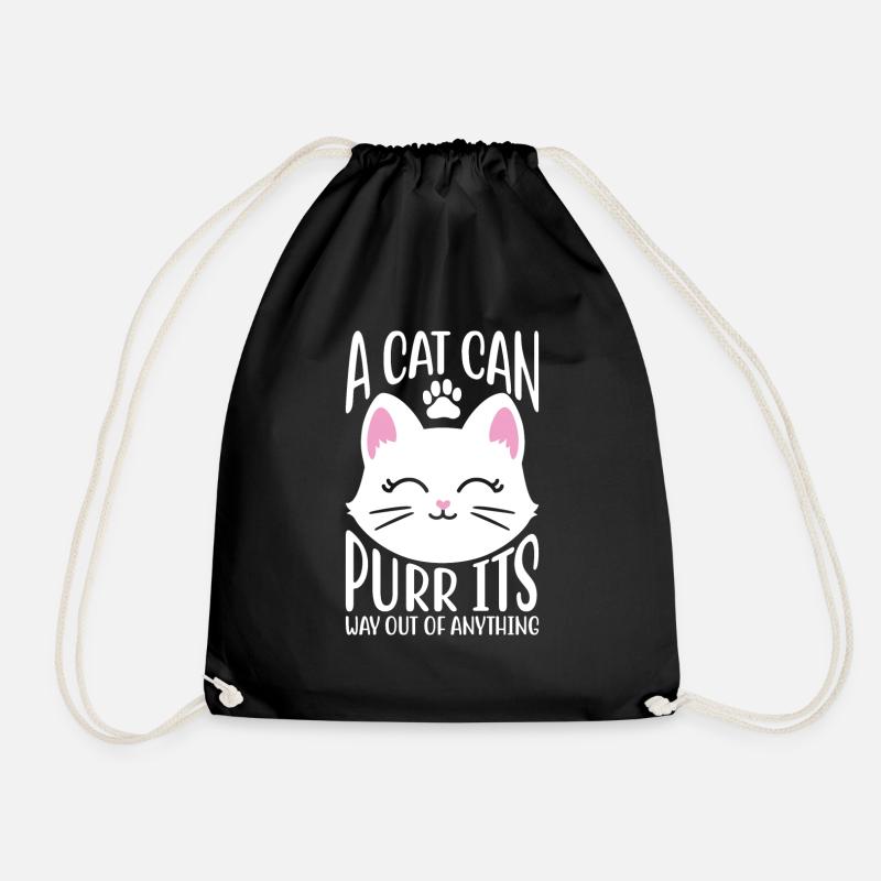 A cat can pull itself out of anything - Drawstring Bag - black