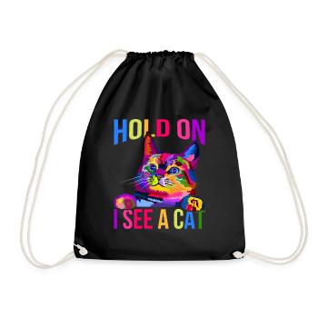 Wait, I see a cat - Drawstring Bag - black - Front