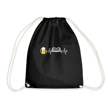 Beer and Book Heartbeat - Drawstring Bag - black - Front