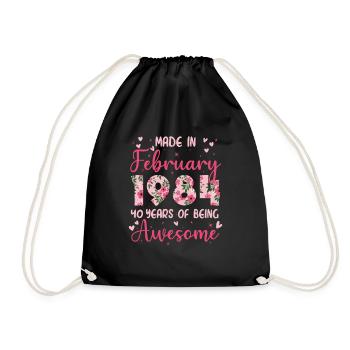 February 1984 40th Anniversary Gift for Wife - Drawstring Bag - black - Front