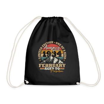 Februar 1934 Jahrgang 90 Jahre Geburtstagsgeschenk - Turnbeutel - Schwarz - Vorne