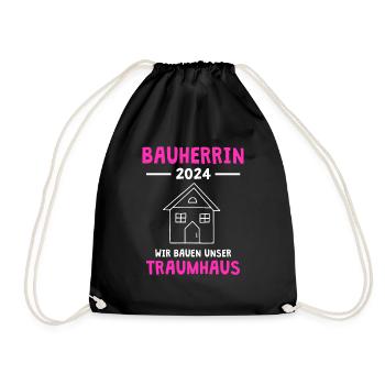 Bauherrin 2024 Wir bauen unser Traumhaus Richtfest - Turnbeutel - Schwarz - Vorne
