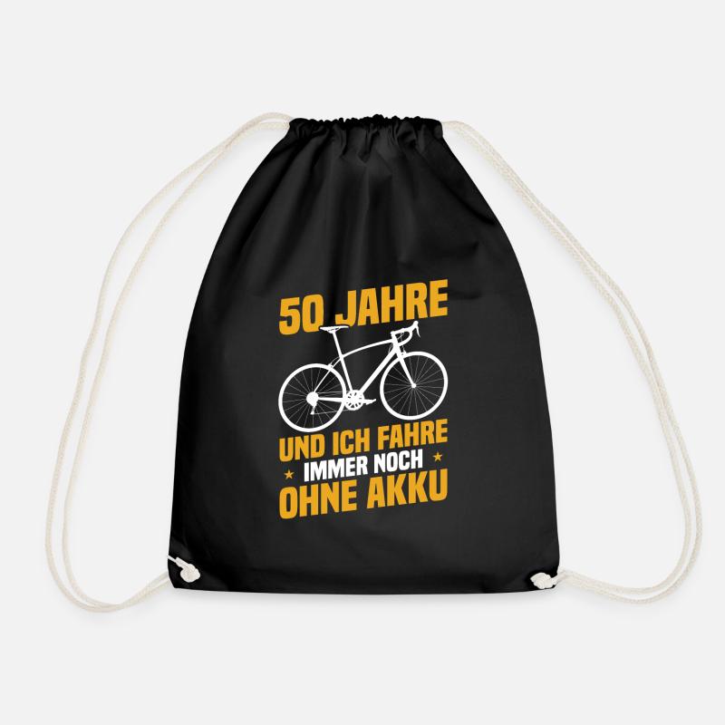 50 years and I'm still riding without a battery - Drawstring Bag - black