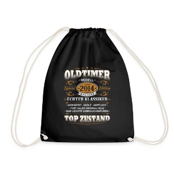 Oldtimer Baujahr 2014 Jahrgang Geburtstag Geschenk - Turnbeutel - Schwarz - Vorne