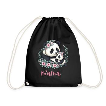 Panda Lover I Mama Panda And Cub Mother's Day - Drawstring Bag - black - Front