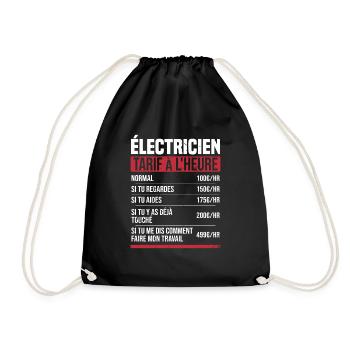 Électricien tarif à l'heure idée cadeau humour - Sac de sport léger - noir - Devant