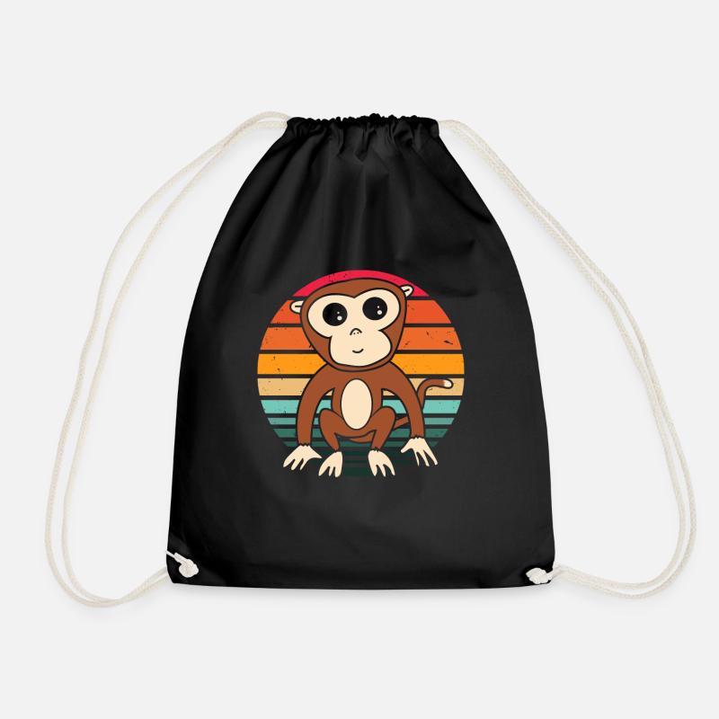 Vintage Retro Monkey - Turnbeutel - Schwarz