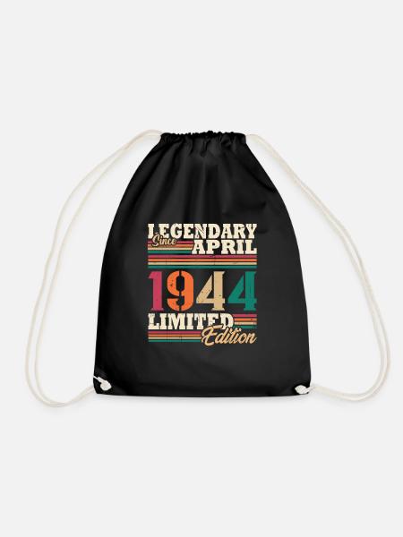 Jahrgang 1944 April Retro Jubiläumsgeschenk - Turnbeutel - Schwarz