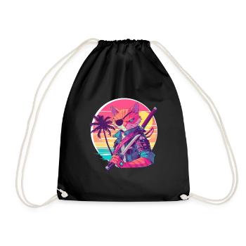 Cat Samurai 80er Vintage Stil - Turnbeutel - Schwarz - Vorne