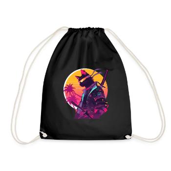 Cat Samurai 80er Vintage Stil - Turnbeutel - Schwarz - Vorne