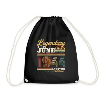 Legendary Since June 1944 Vintage Retro Birthday - Drawstring Bag - black - Front