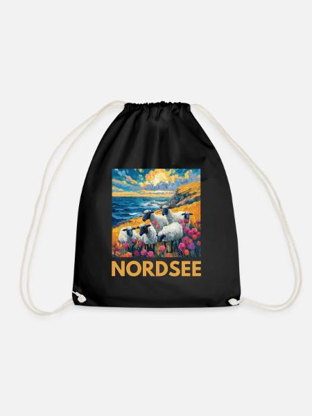 Nordsee Schafe Norddeutschland Niedersachsen - Turnbeutel - Schwarz