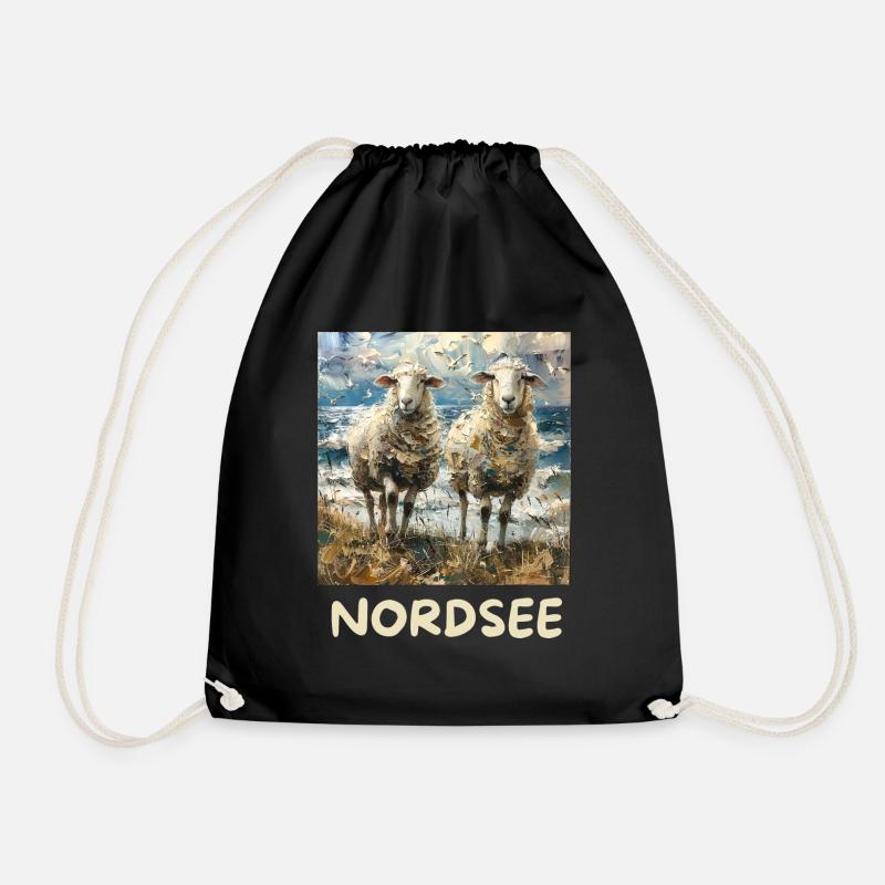 North Sea Sheep Northern Germany Lower Saxony - Drawstring Bag - black