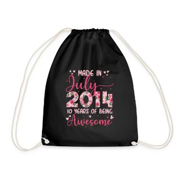 Juli 2014 10-jähriges Jubiläumsgeschenk für Mädchen - Turnbeutel - Schwarz - Vorne
