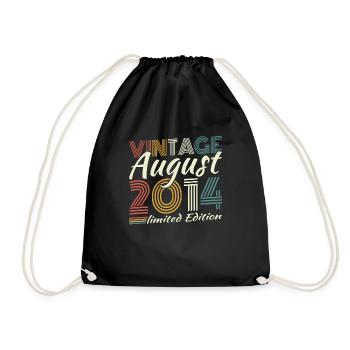 August 2014 Vintage Retro Geburtstagsgeschenk - Turnbeutel - Schwarz - Vorne