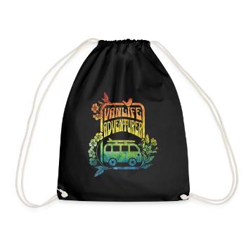 Vanlife - rainbow colour flowers - Drawstring Bag - black - Front