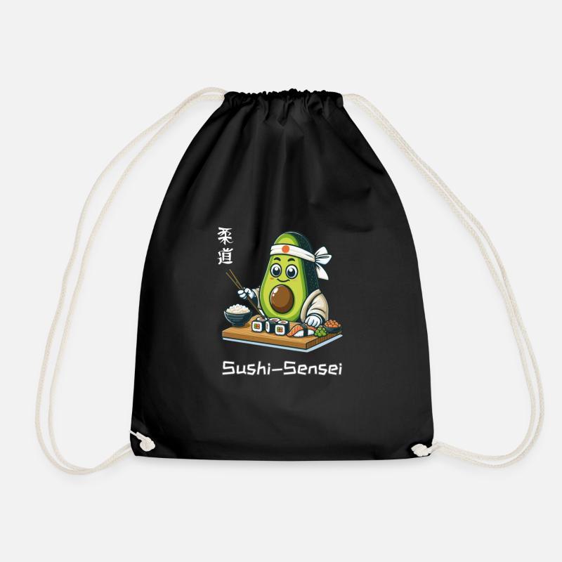 Avocado Sushi Sensei Chef Asian Cuisine - Drawstring Bag - black