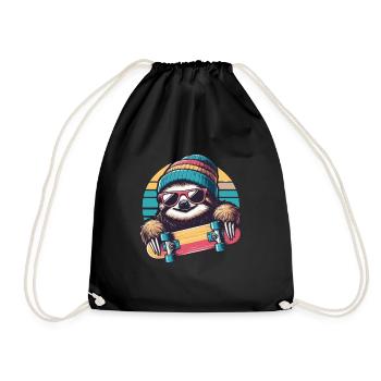 Skater sloth with beanie and sunglasses - Drawstring Bag - black - Front