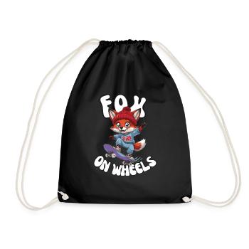 Fox on Wheels - Skater Streetwear Style Skateboard - Drawstring Bag - black - Front