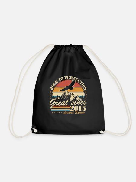 Vintage 2015 Vintage Birthday Gift Retro - Drawstring Bag - black