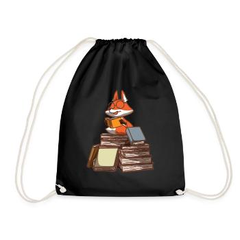 Book Nerd Boooks Librarian Fox Reading - Drawstring Bag - black - Front