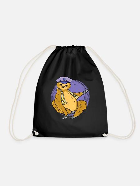 Slothy Napping Sloth Police Sloth - Drawstring Bag - black