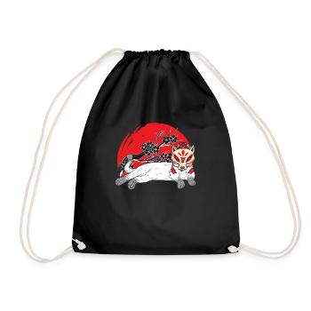 Kanji Japanese Cat Mask Samurai - Drawstring Bag - black - Front