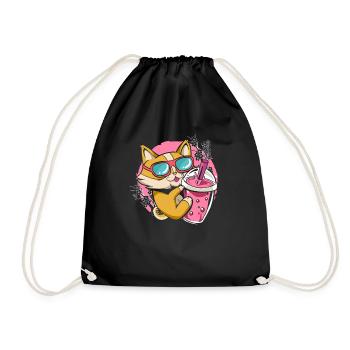 Chaton Kawaii Boba Chat buveur de thé au lait - Sac de sport léger - noir - Devant