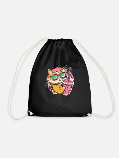 Chaton Kawaii Boba Chat buveur de thé au lait - Sac de sport léger - noir