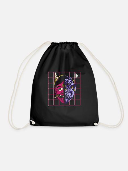 Kanji Japan Oni Demon Mask Ninja Samurai - Drawstring Bag - black