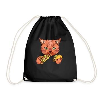 Pizzeria Cat Eating Tacos And Pizza - Drawstring Bag - black - Front