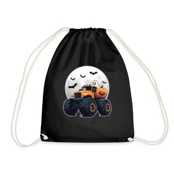 Monster Truck Halloween Ghost Pumpkin Boy - Drawstring Bag - black - Front
