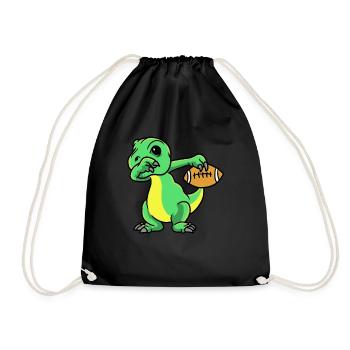 Sport Rugby Fußballer Dino Fußball - Turnbeutel - Schwarz - Vorne