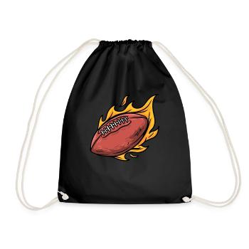 Sport Rugby Fußballer Flammender Fußball - Turnbeutel - Schwarz - Vorne