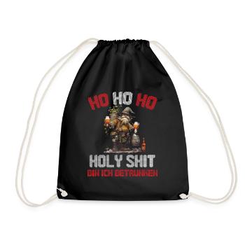 Ugly Christmas lustiger Wichtel mit Bier Weihnacht - Turnbeutel - Schwarz - Vorne