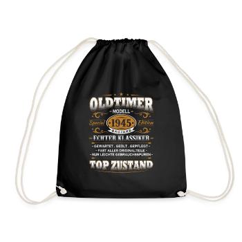 Oldtimer Baujahr 1945 Jahrgang Geburtstag Geschenk - Turnbeutel - Schwarz - Vorne