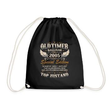 Oldtimer Baujahr Jahrgang 2005 Geburtstag Geschenk - Turnbeutel - Schwarz - Vorne
