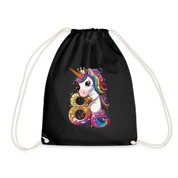 Children's 8th Birthday Unicorn - Drawstring Bag - black - Front