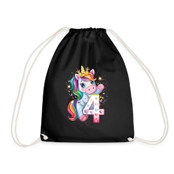 Children's 4th Birthday Unicorn - Drawstring Bag - black - Front
