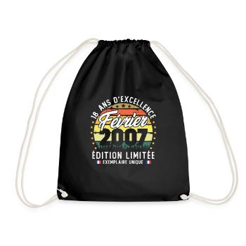 February 2007 Vintage 18 Year Anniversary Gift - Drawstring Bag - black - Front
