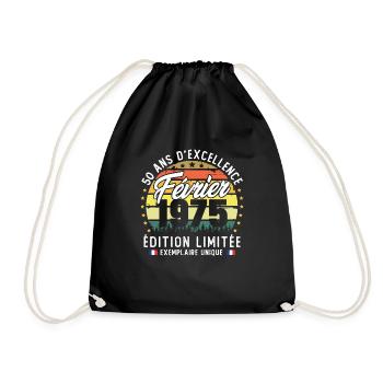 February 1975 Vintage 50 Year Anniversary Gift - Drawstring Bag - black - Front