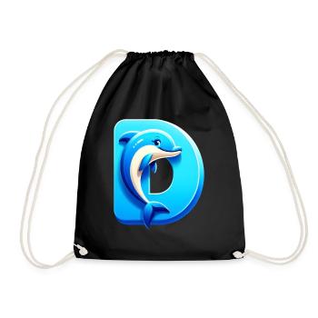 Cute Dolphin with Blue Letter D - Drawstring Bag - black - Front