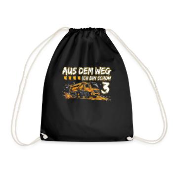 3rd birthday three years garbage truck - Drawstring Bag - black - Front